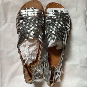 NWOT Tory Burch Killian Silver Sandal Woven Leather Shoe Size 10 1/2